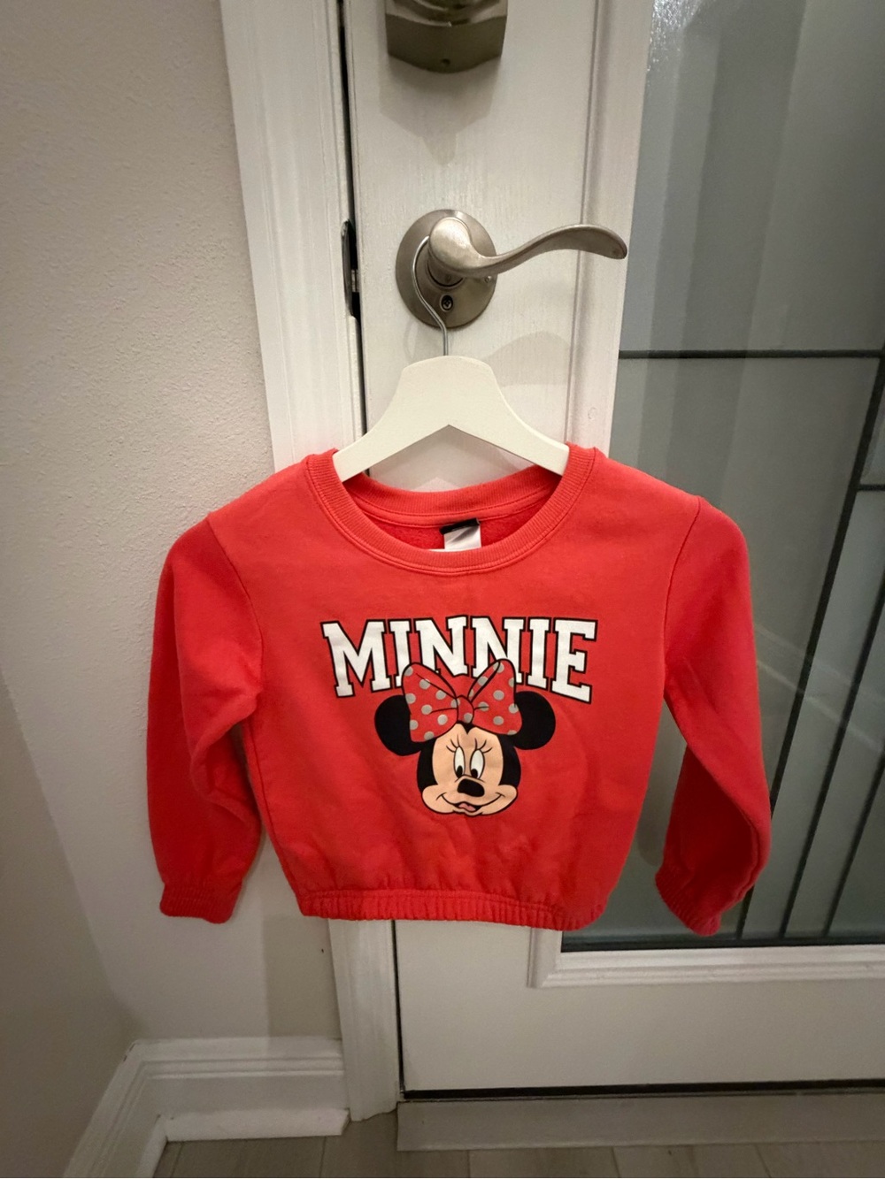 Disney Orange/Red Minnie Mouse Girls' Sweatshirt with Polka Dot Bow